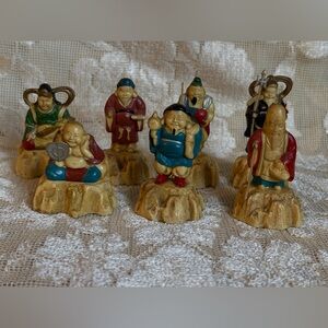 Seven Japanese Men - Celluloid - Vintage Folklore Figurines -  Collectible